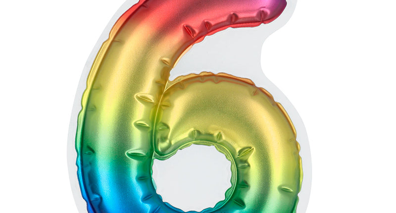 E-Carnavalskleding.nl Sticker Folieballon '6' regenboog