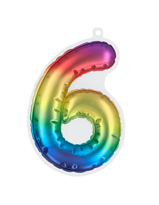 E-Carnavalskleding.nl Sticker Folieballon '6' regenboog
