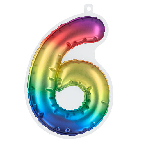 E-Carnavalskleding.nl Sticker Folieballon '6' regenboog
