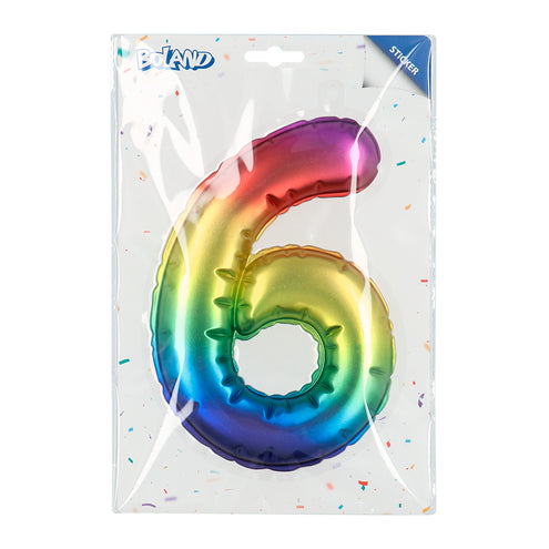E-Carnavalskleding.nl Sticker Folieballon '6' regenboog