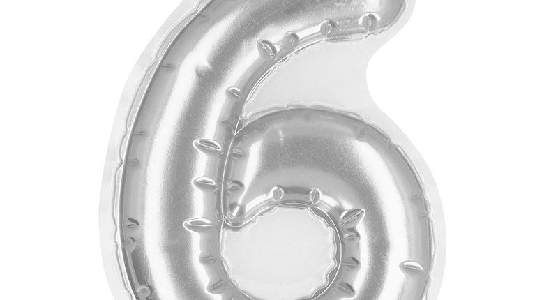 E-Carnavalskleding.nl Sticker Folieballon '6' zilver