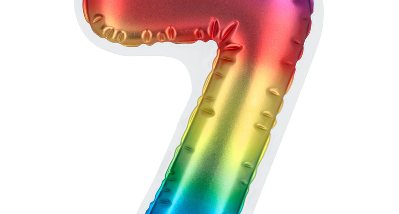 E-Carnavalskleding.nl Sticker Folieballon '7' regenboog
