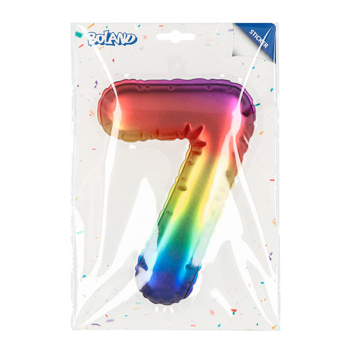 E-Carnavalskleding.nl Sticker Folieballon '7' regenboog