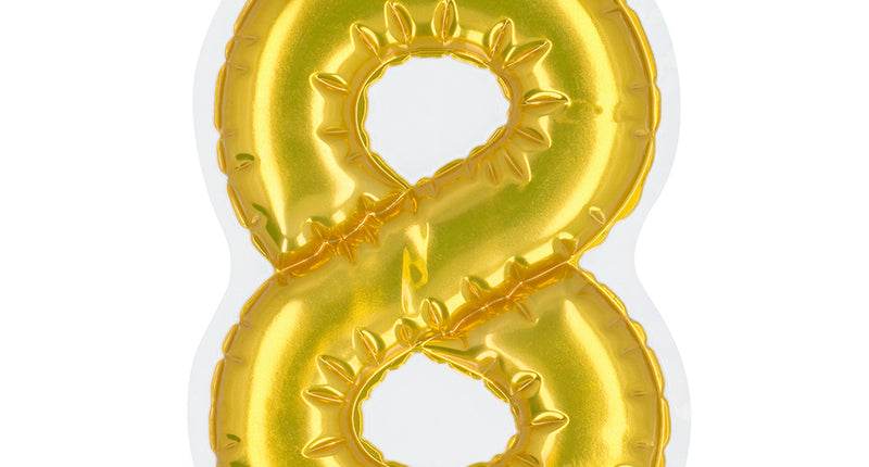 E-Carnavalskleding.nl Sticker Folieballon '8' goud