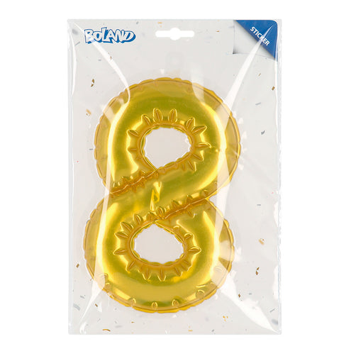 E-Carnavalskleding.nl Sticker Folieballon '8' goud