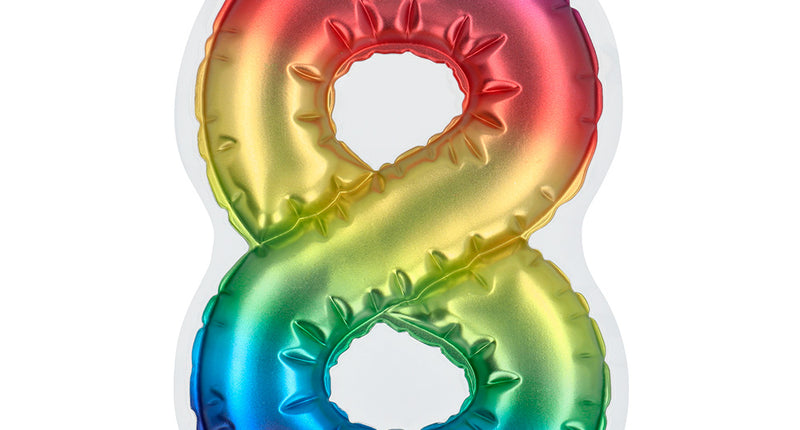 E-Carnavalskleding.nl Sticker Folieballon '8' regenboog