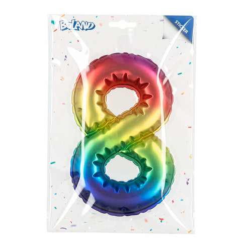 E-Carnavalskleding.nl Sticker Folieballon '8' regenboog