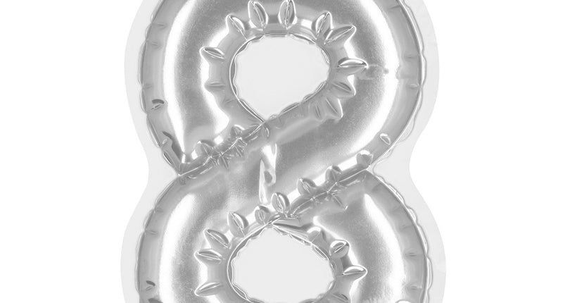 E-Carnavalskleding.nl Sticker Folieballon '8' zilver