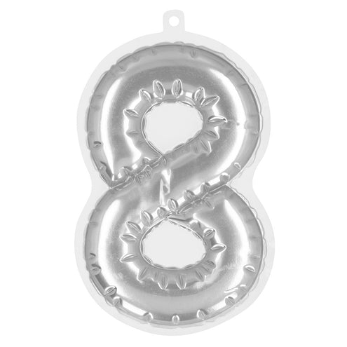 E-Carnavalskleding.nl Sticker Folieballon '8' zilver