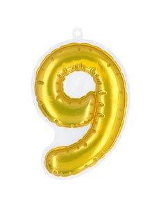 E-Carnavalskleding.nl Sticker Folieballon '9' goud