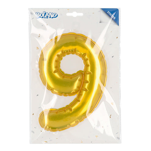 E-Carnavalskleding.nl Sticker Folieballon '9' goud