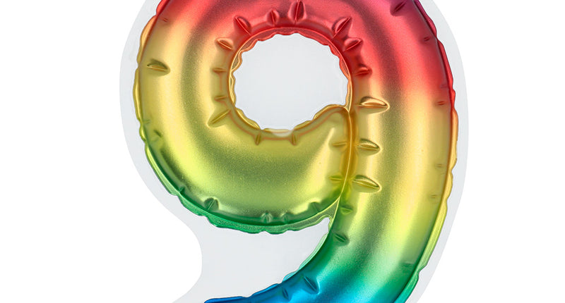 E-Carnavalskleding.nl Sticker Folieballon '9' regenboog