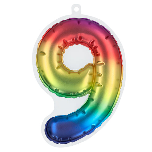 E-Carnavalskleding.nl Sticker Folieballon '9' regenboog