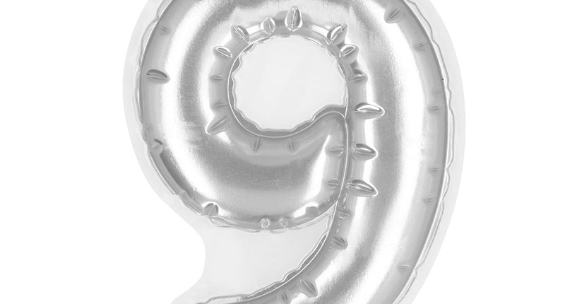 E-Carnavalskleding.nl Sticker Folieballon '9' zilver