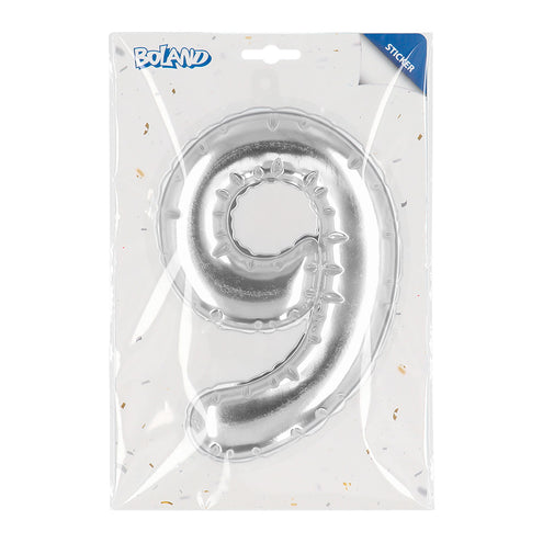 E-Carnavalskleding.nl Sticker Folieballon '9' zilver