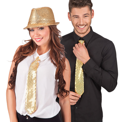 E-Carnavalskleding.nl Stropdas goud glitter pailletten