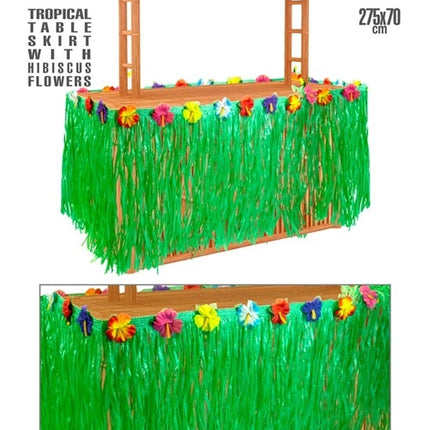 E-Carnavalskleding.nl Tafelrandversiering met hibiscus bloemen 275x70cm Roos