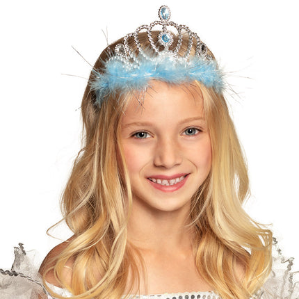 E-Carnavalskleding.nl Tiara Frostine prinses blauw marabou
