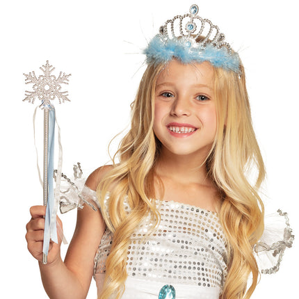 E-Carnavalskleding.nl Tiara Frostine prinses blauw marabou
