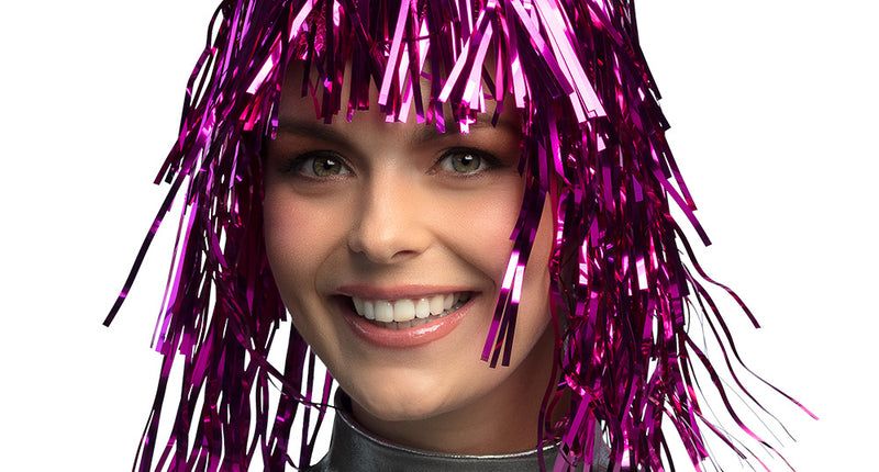 E-Carnavalskleding.nl Tinsel pruik Metallic fuchsia