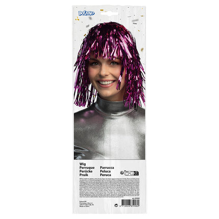E-Carnavalskleding.nl Tinsel pruik Metallic fuchsia