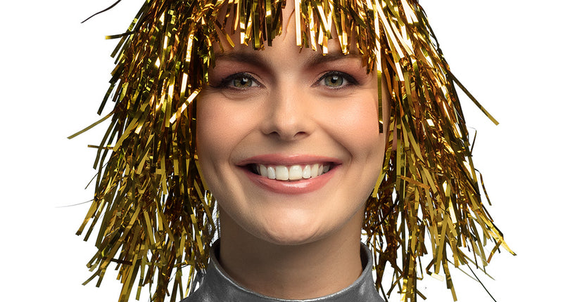 E-Carnavalskleding.nl Tinsel pruik Metallic goud