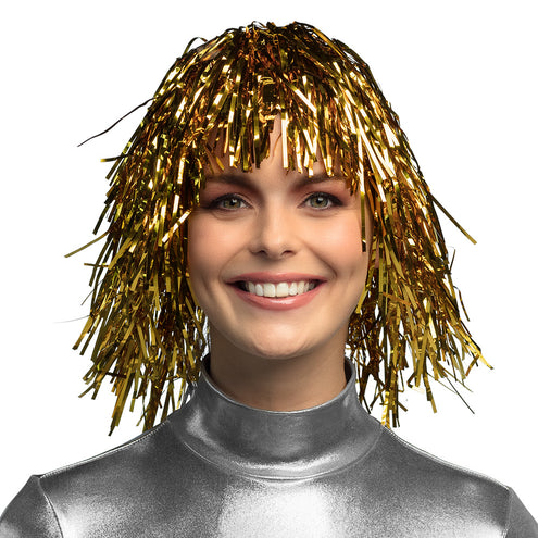 E-Carnavalskleding.nl Tinsel pruik Metallic goud