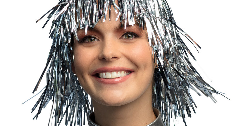 E-Carnavalskleding.nl Tinsel pruik Metallic zilver