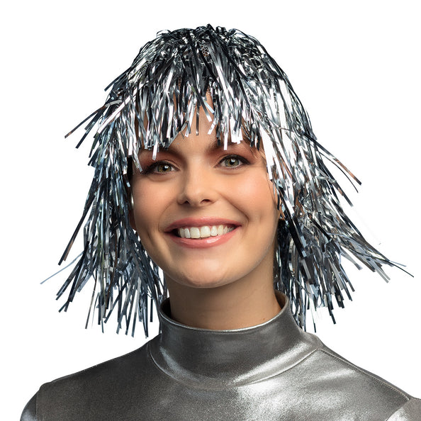E-Carnavalskleding.nl Tinsel pruik Metallic zilver