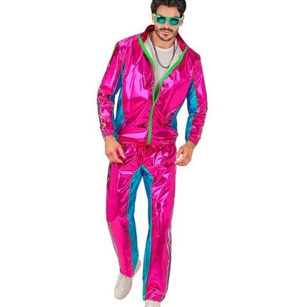 E-Carnavalskleding.nl Trainingspak elektronische dansmuziek roze metallic