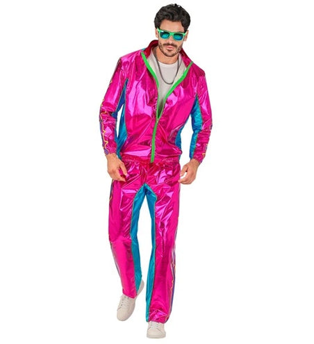 E-Carnavalskleding.nl Trainingspak elektronische dansmuziek roze metallic