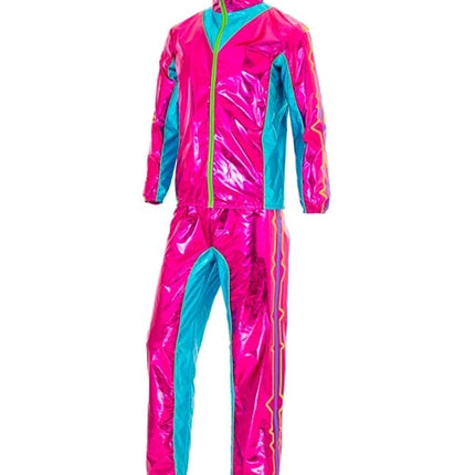 E-Carnavalskleding.nl Trainingspak elektronische dansmuziek roze metallic