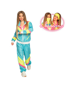 E-Carnavalskleding.nl Trainingspak Retro babe neon blauw