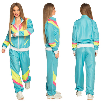 E-Carnavalskleding.nl Trainingspak Retro babe neon blauw