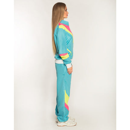 E-Carnavalskleding.nl Trainingspak Retro babe neon blauw