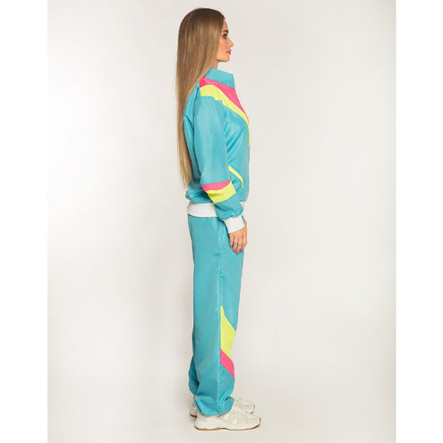 E-Carnavalskleding.nl Trainingspak Retro babe neon blauw