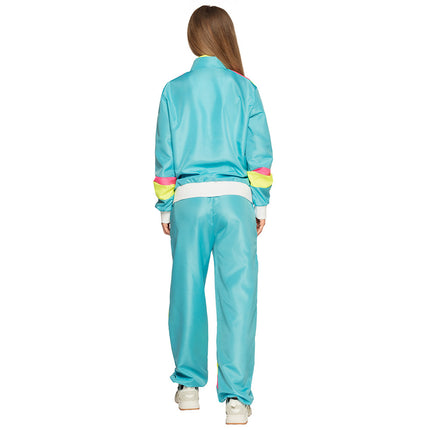 E-Carnavalskleding.nl Trainingspak Retro babe neon blauw