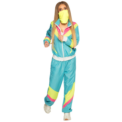E-Carnavalskleding.nl Trainingspak Retro babe neon blauw