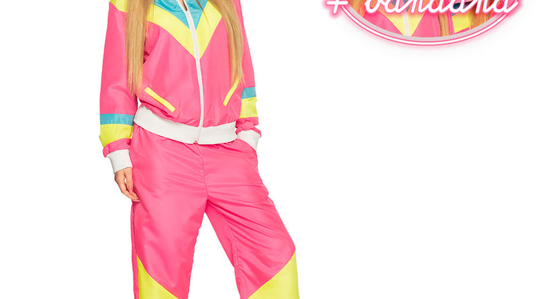E-Carnavalskleding.nl Trainingspak Retro babe neon roze