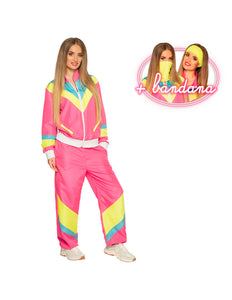 E-Carnavalskleding.nl Trainingspak Retro babe neon roze