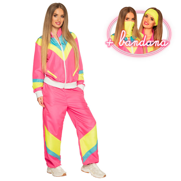 E-Carnavalskleding.nl Trainingspak Retro babe neon roze