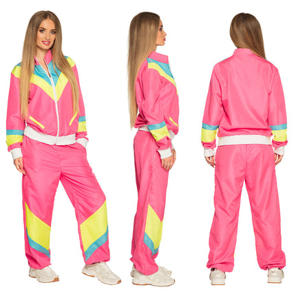 E-Carnavalskleding.nl Trainingspak Retro babe neon roze