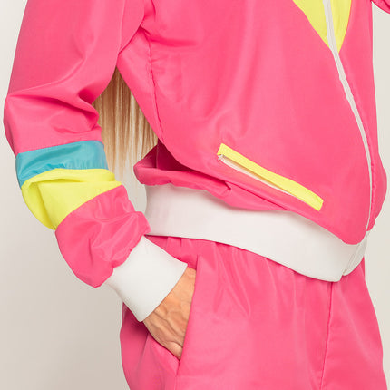 E-Carnavalskleding.nl Trainingspak Retro babe neon roze