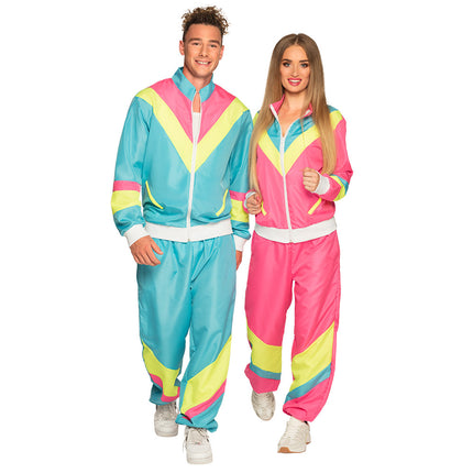 E-Carnavalskleding.nl Trainingspak Retro babe neon roze