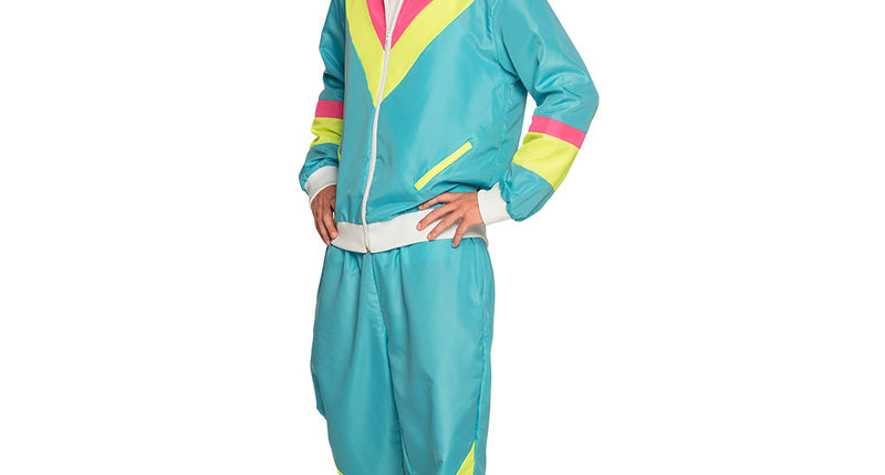 E-Carnavalskleding.nl Trainingspak Retro dude neon blauw