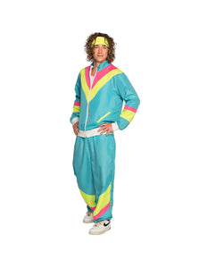 E-Carnavalskleding.nl Trainingspak Retro dude neon blauw