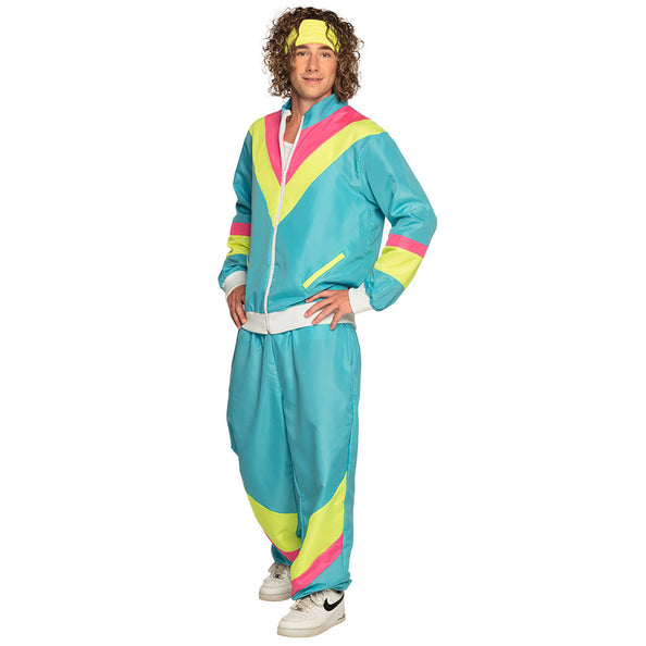 E-Carnavalskleding.nl Trainingspak Retro dude neon blauw