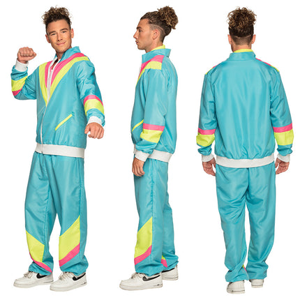 E-Carnavalskleding.nl Trainingspak Retro dude neon blauw