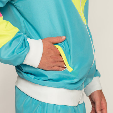 E-Carnavalskleding.nl Trainingspak Retro dude neon blauw