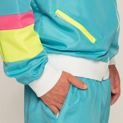 E-Carnavalskleding.nl Trainingspak Retro dude neon blauw